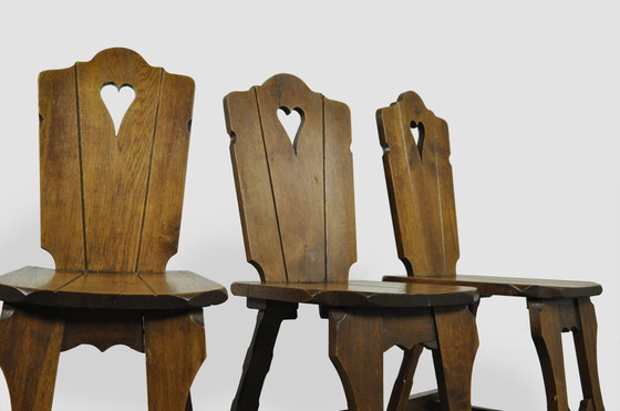 Image 1 of Vintage BRUTALIST oak handmade farmhouse dining chairs, 1930s Netherlands