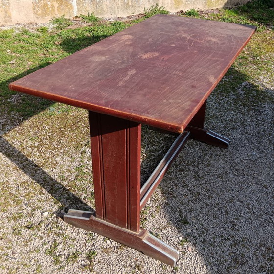 Image 1 of Mesa de bistró restaurada con acabado de teca, Francia, 1950.