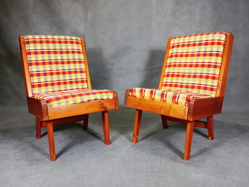 2 Brutalist Armchairs By Krasna Jizbà, Vintage Czech 1960S