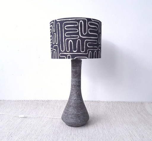 Vintage brutalist floor lamp, brown with turquoise chamotte clay base with new handmade lampshade