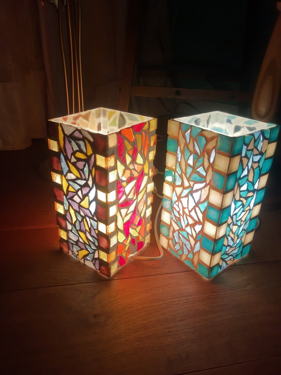 Zeldzame set handgemaakte vintage mozaïek glazen glazen lampen tafellampen vloerlampen in sfeervolle – Retro (photo 3 of 15)