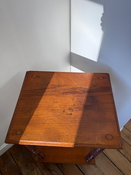 Image 1 of Table d'appoint / sellette en bois art déco étagère bobines années 50