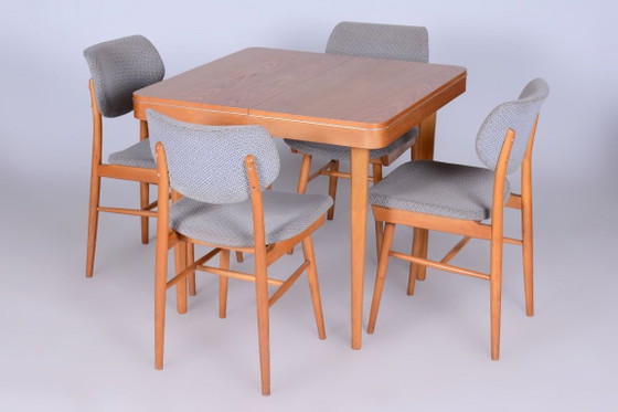 Set of Four Original Mid-Century Modern Chairs, Beech, Czech, 1960s – Jitona, Dining chairs, Textile, Wood (photo 11 of 15)
