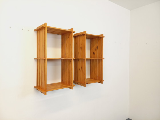 Image 1 of Coppia di mensole da parete vintage in pino in stile Maison Regain degli anni '80