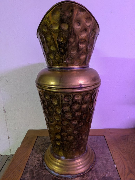 Vintage hammered brass umbrella stand, Copper, Gold (photo 6 of 6)
