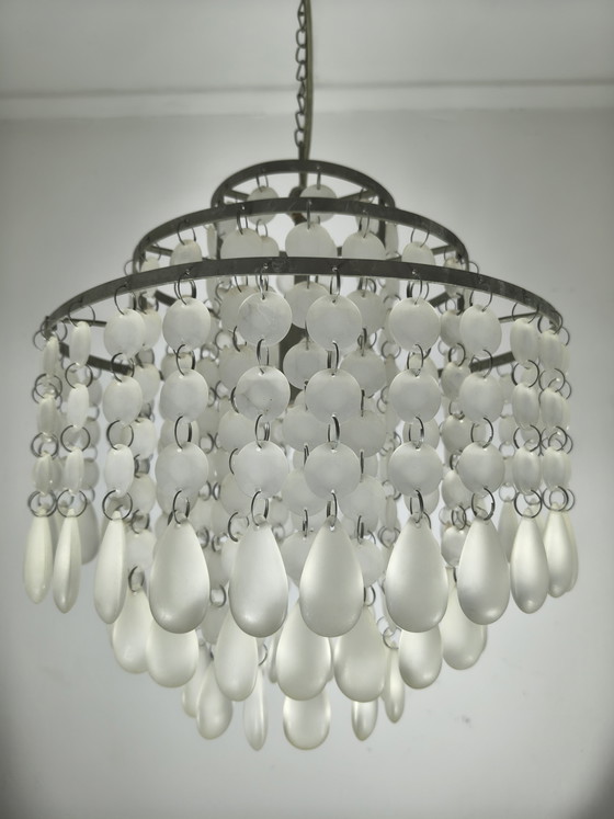 Image 1 of Lampadario vintage con gocce di vetro - 34x72 cm