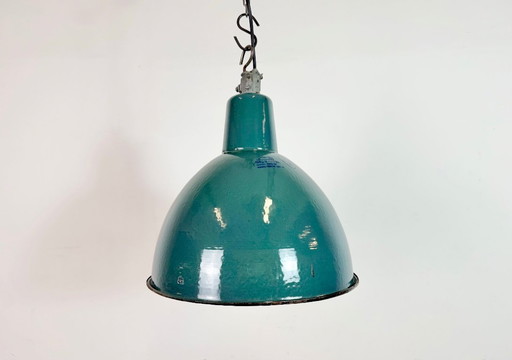 Industrial Petrol Enamel Factory Pendant Lamp, 1960s