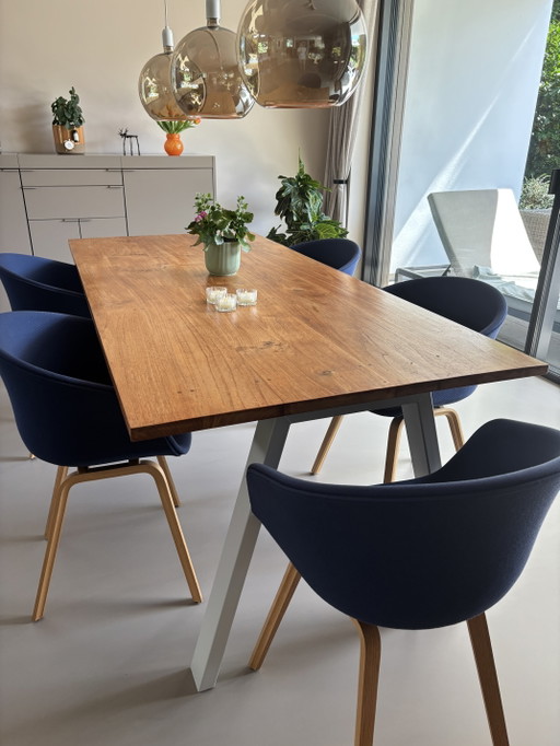 Te Koop. 5 Blauwe Stoelen Merk Hay – eetkamerstoelen, Wood, Cotton