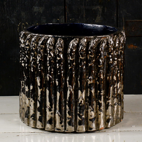 Vintage Silver Asparagus Terracotta Pot Holder – Plant pot (photo 4 of 8)