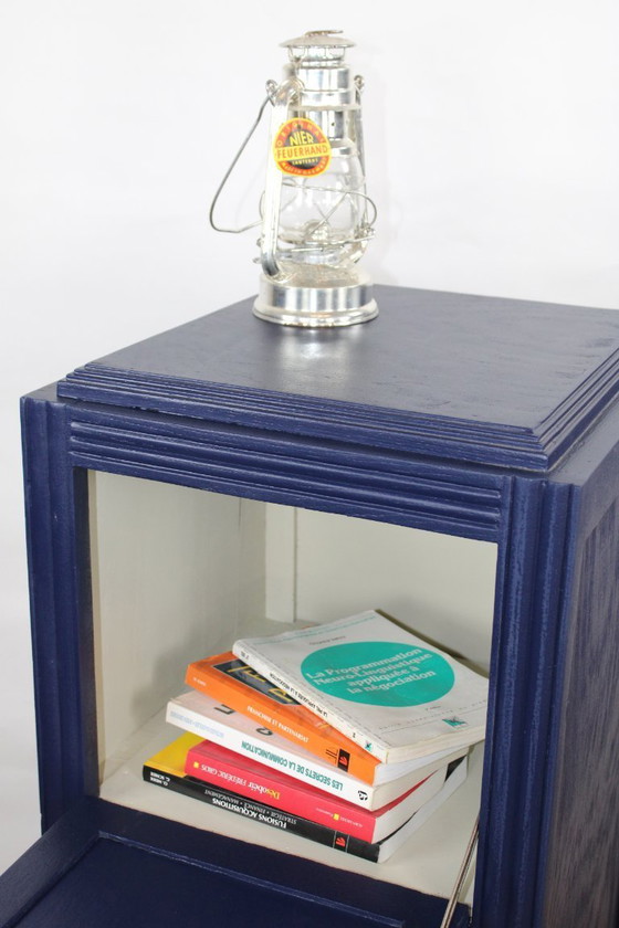 Image 1 of Art Deco middernachtblauwe ladekast, jaren 50 Frankrijk