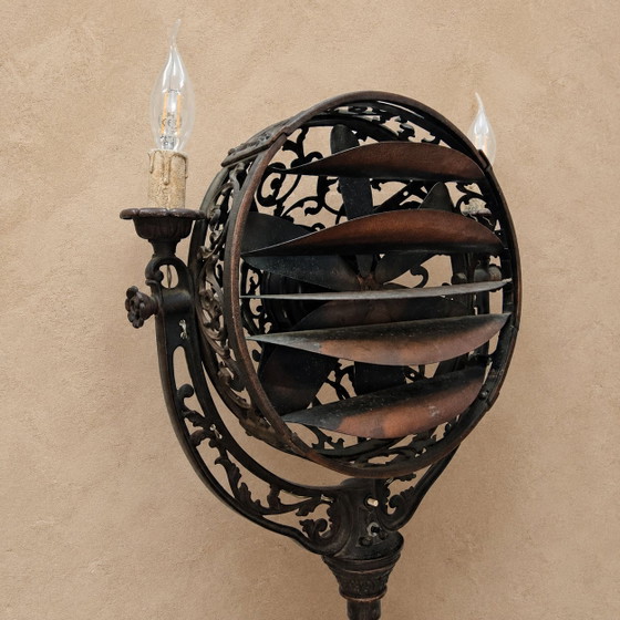 Image 1 of Lampada da terra antica americana in stile Art Nouveau con ventilatore "Luminaire" Cincinnati Victor Co