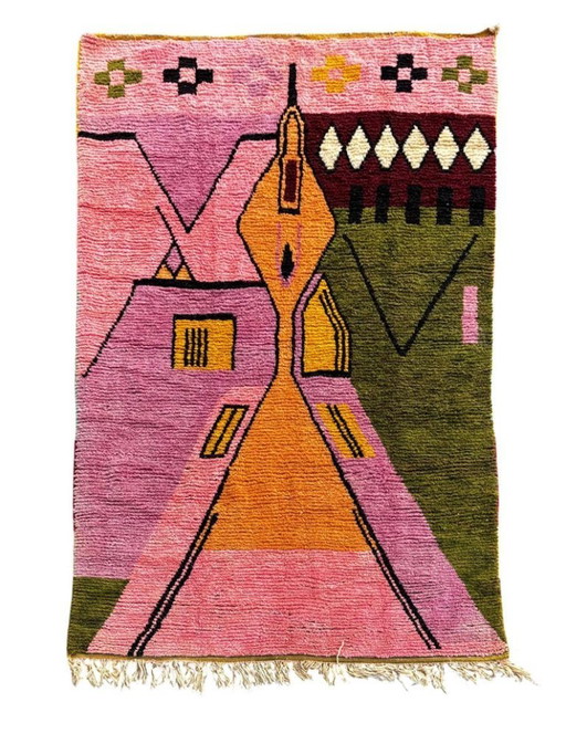 Modern Moroccan Berber Rug 200x300 cm – Handmade Pink Wool Rug | Colorful Beni Ouarain Luxury Rug | Boho Chic Rug