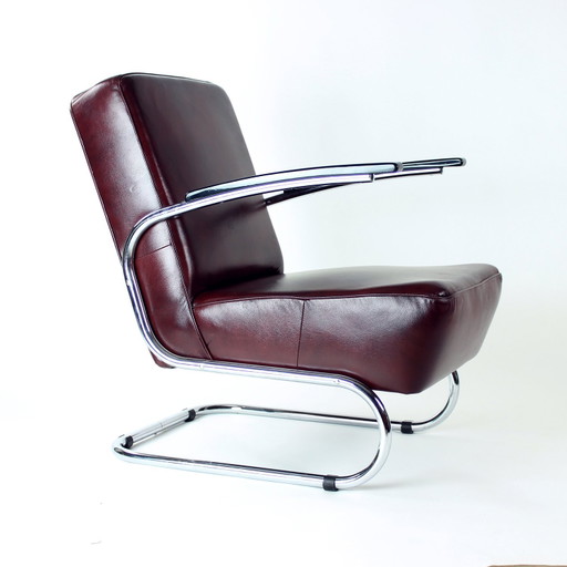 Poltrona Bauhaus in cromo e pelle, Cecoslovacchia anni '30