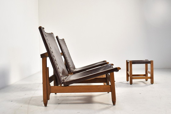 Image 1 of Paar lederen loungestoelen met kruk van Arte Sano, Columbia 1960