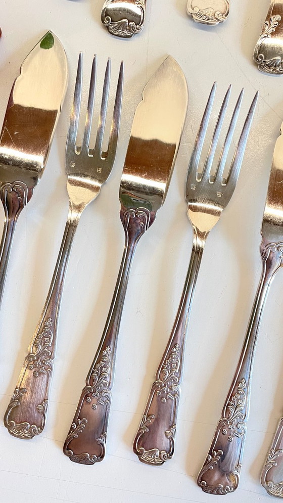 Image 1 of 12 Fourchettes 12 Couteaux à Poisson PLATIL Métal Argenté 