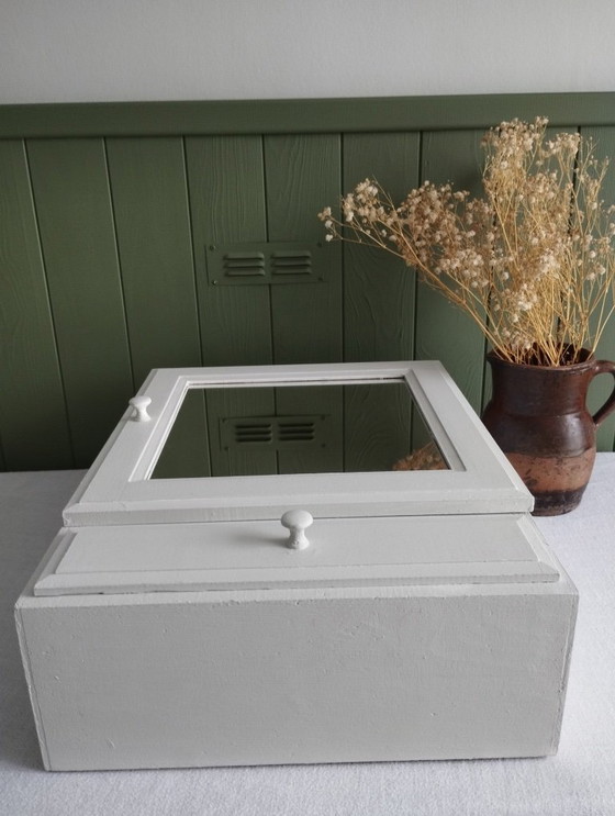 Image 1 of White Painted Wooden Medicine Cabinet - William Morris Interior Wallpaper