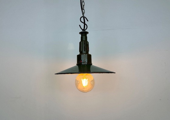 Image 1 of Industrial Petrol Enamel Military Pendant Lamp with Cast Aluminium Top, 1960s