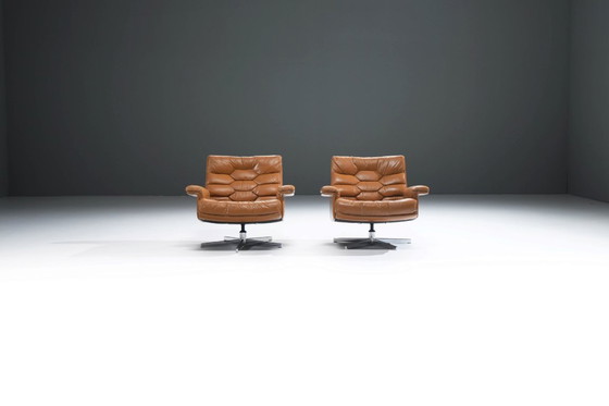 Image 1 of Schitterende DS-P lederen draaistoelen van Robert Haussmann - De Sede Swiss