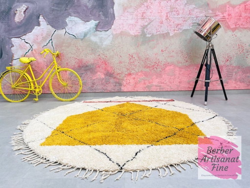 Round Beni ourain rug 1.5X1.5m - New Berber design Hand-Knotted Moroccan wool rug - berber carpet - FREE SHIPPING