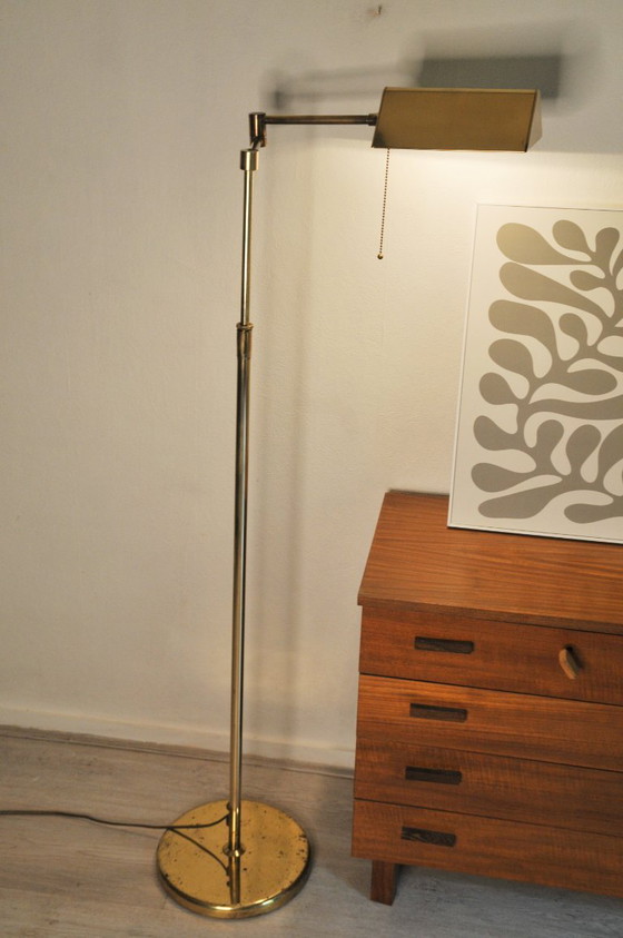 Image 1 of Vintage messing bankierslamp leeslamp met scharnierarm & trekkoord 