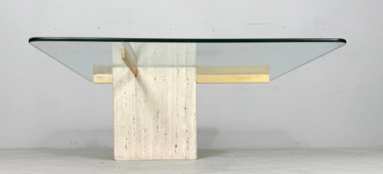 Image 1 of Artedi Travertin Couchtisch/Beistelltisch, Italien, 1970er Jahre