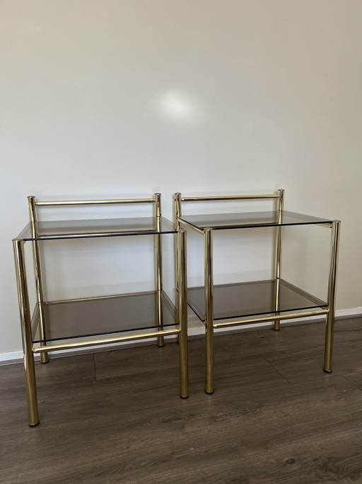 Tables de chevet vintage en laiton doré