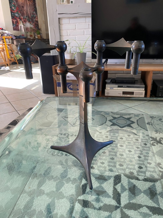 Image 1 of Base per Candelieri + 2 Candelieri Modulari NAGEL Marrone Rame 1970