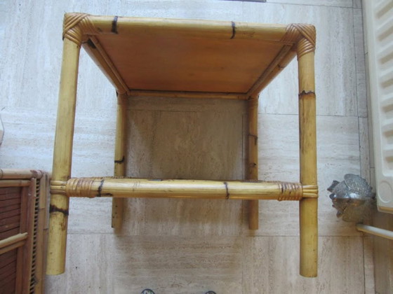 Image 1 of Vintage Rattan and Basket Weave Cube Side Table 45 x 45 x 45 cm - Mid Century Modern