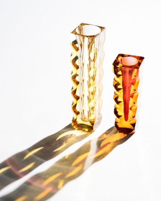 Image 1 of Exbor Oldrich Lipa Lipsky Sculptural Czech Art Glass Vase DUO Vintage 60s-70s