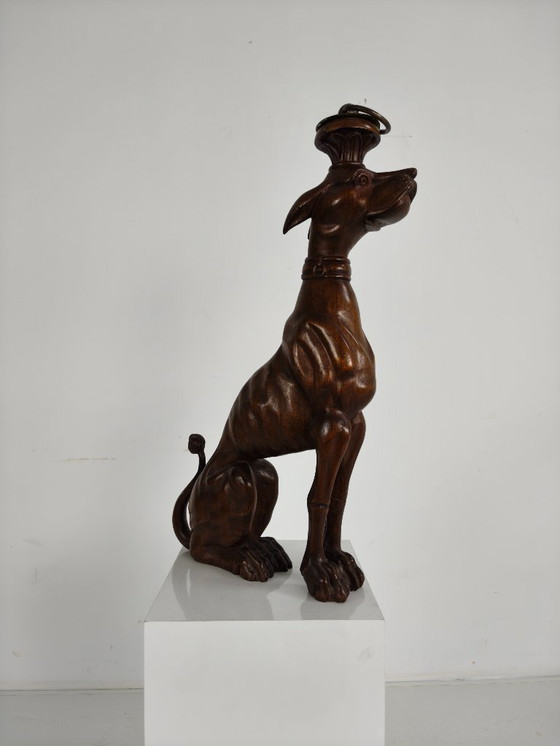Image 1 of Hand-Carved Wooden Greyhound Statue – 20th Century