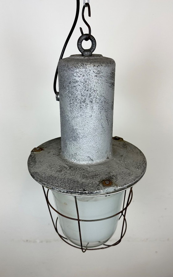 Image 1 of Large Industrial Cast Aluminium Cage Pendant Light , 1960s