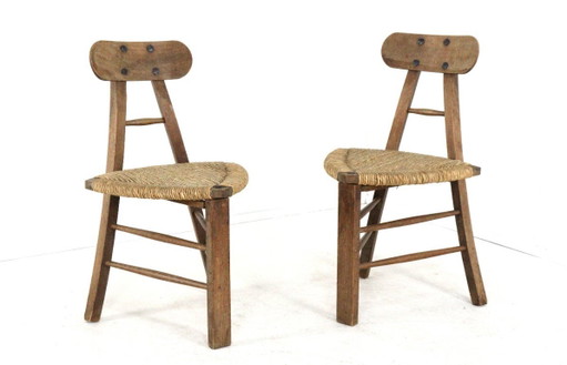 Ensemble de 2 chaises tripodes vintage brutalistes