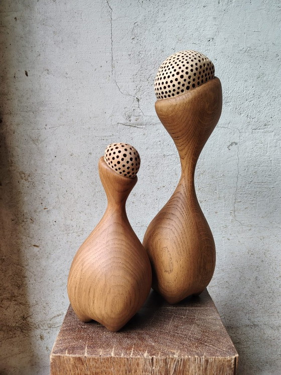 Lot de deux sculptures en chêne massif, Bois, Crème (photo 9 sur 9)
