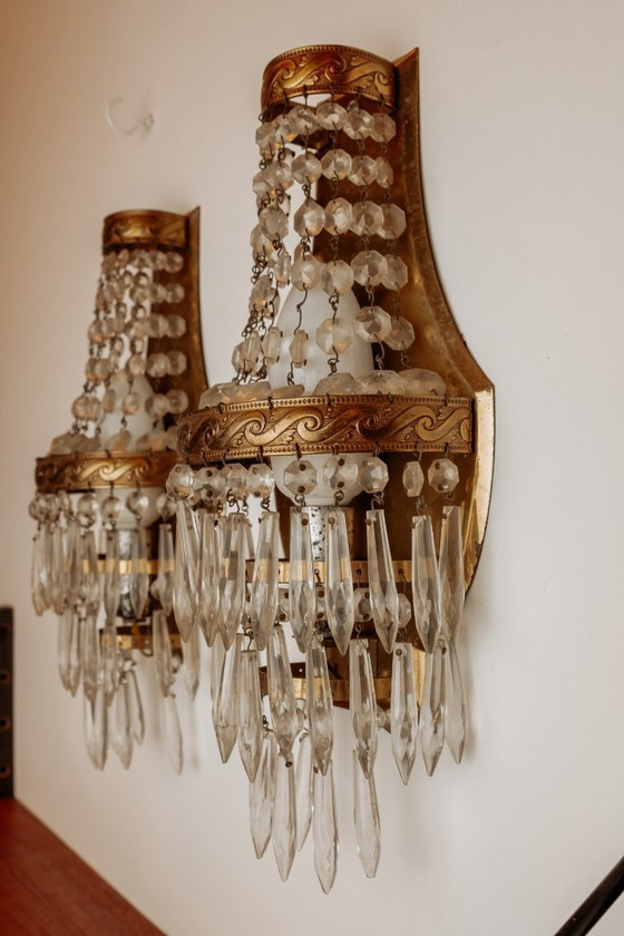 Image 1 of Antike französische Kristallwandlampen, 2er-Set