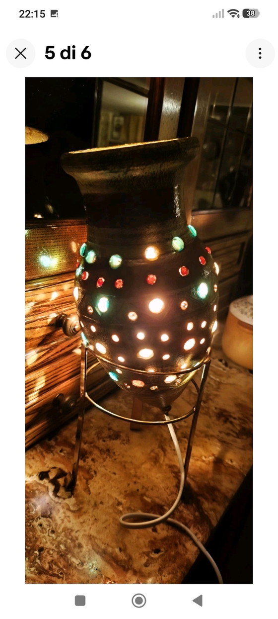 Ancient and evocative oriental terracotta lamp, total height 37 cm – Table lamps, Ceramic, Glass (photo 5 of 7)