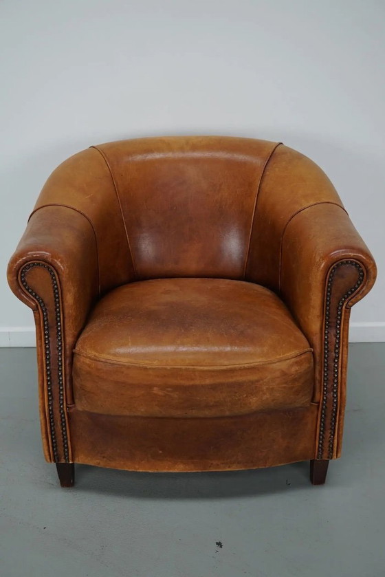 Image 1 of Vintage Nederlandse clubfauteuil in cognackleurig leer