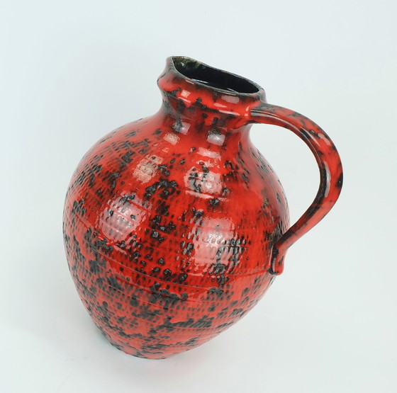 Image 1 of jarrón grande de los años 60 fohr-keramik modelo 490-30 negro rojo decoración en relieve lava gorda