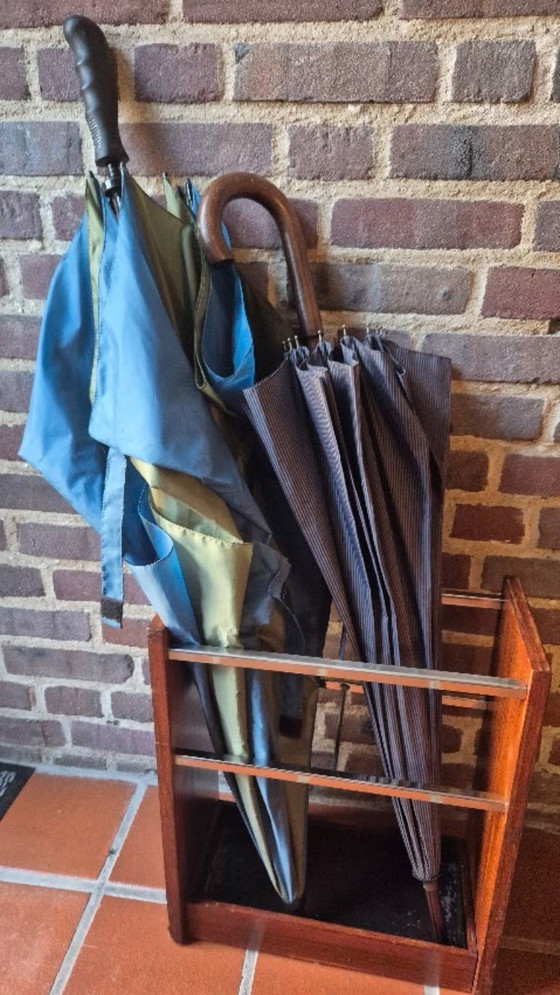 Porte-parapluie vintage en placage de palissandre, style milieu du siècle, avec détails chromés – Wood (photo 7 of 7)