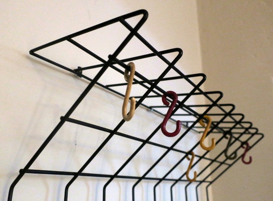 Image 1 of String Metal Wall Mount Coat, Hat and Umbrella Rack with Multicoloured Hooks, 1960s