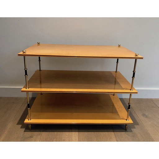 Vintage three-tiered console in sycamore and brass by Jansen, 1940