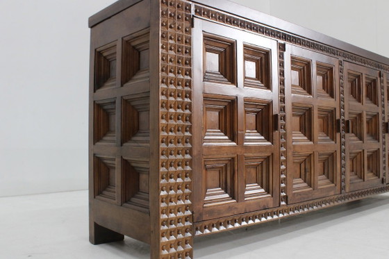 Spanish Brutalist Sideboard Room Divider Solid Walnut Wood 1960s – Vintage (photo 8 of 9)