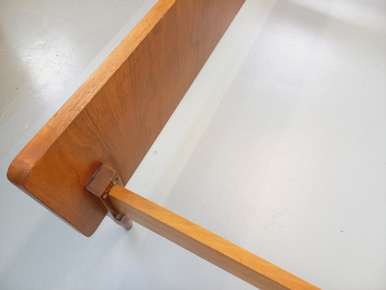 Image 1 of Lit double vintage style scandinave en teck des années 60 avec chevets suspendues et lampes intégrées