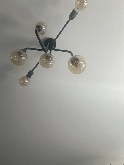 Masterlight Octo pendant lamp - black with brass accent, 6 light points