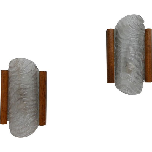 Lámparas de pared vintage de vidrio y roble, Bélgica, 1960
