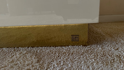 Jean Claude Mahey Sideboard,1970s White and Brass
