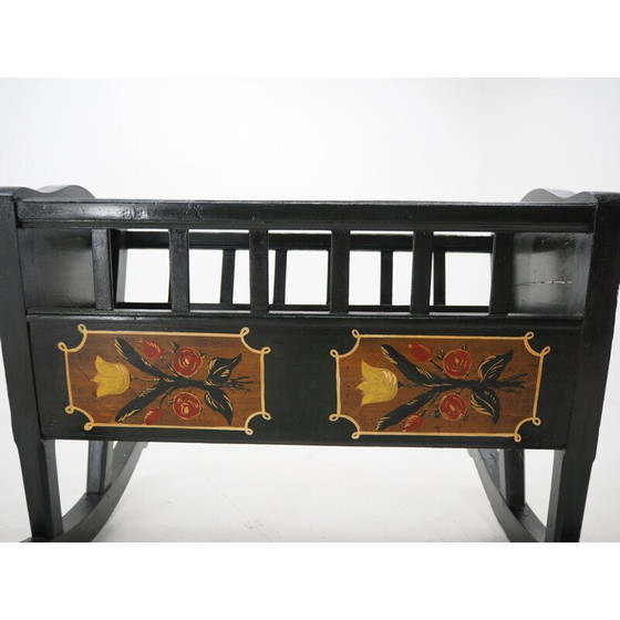 Image 1 of Vintage Folk Art Painted Rocking Cradle, 1830s