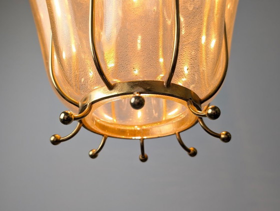 Image 1 of Handgeblazen lantaarn van Murano-glas van Barovier & Toso met 24-karaats goud en messing, jaren 60.