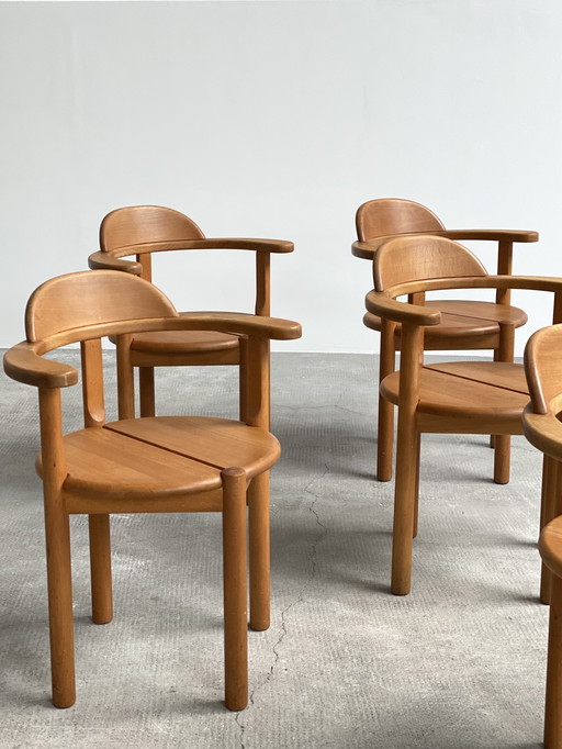 6X Rainer Daumiller design alder wood dining chairs, Denmark 1980s