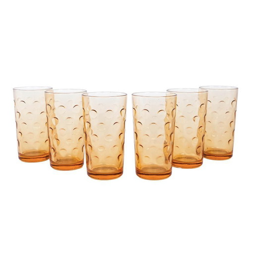 Juego de vasos de color ámbar, diseño italiano, años 70, fabricados en Italia.