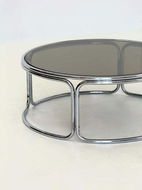 Image 1 of Space Age coffee table with smoked glass and chrome